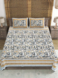 Hand Block Printed Cotton Super King Size Bedsheet(270x 270) (HAND BRUSH GREY)