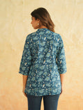 BLOCKS OF INDIA Cotton Hand Printed Short Kurti for Women Short Blue Jaal
