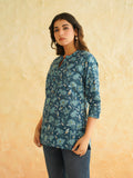 BLOCKS OF INDIA Cotton Hand Printed Short Kurti for Women Short Blue Jaal
