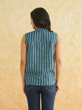 BLOCKS OF INDIA Linen Blend Cotton Sleeveless Top For Women Blue