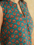 BLOCKS OF INDIA Linen Blend Cotton Sleeveless Top For Women Teal