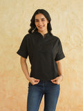 BLOCKS OF INDIA Linen Blend Cotton Korean Top For Women Black
