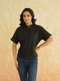 BLOCKS OF INDIA Linen Blend Cotton Korean Top For Women Black