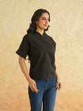 BLOCKS OF INDIA Linen Blend Cotton Korean Top For Women Black