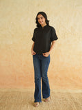 BLOCKS OF INDIA Linen Blend Cotton Korean Top For Women Black
