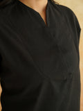 BLOCKS OF INDIA Linen Blend Cotton Korean Top For Women Black