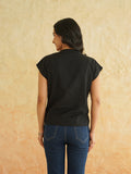 BLOCKS OF INDIA Linen Blend Cotton Cap Top For Women Color Black