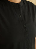 BLOCKS OF INDIA Linen Blend Cotton Cap Top For Women Color Black
