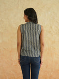 BLOCKS OF INDIA Linen Blend Cotton Sleeveless Top For Women Grey