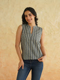 BLOCKS OF INDIA Linen Blend Cotton Sleeveless Top For Women Grey