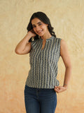 BLOCKS OF INDIA Linen Blend Cotton Sleeveless Top For Women Grey