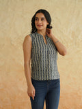 BLOCKS OF INDIA Linen Blend Cotton Sleeveless Top For Women Grey