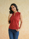 BLOCKS OF INDIA Linen Blend Cotton Sleeveless Top For Women Red