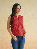 BLOCKS OF INDIA Linen Blend Cotton Sleeveless Top For Women Red
