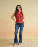 BLOCKS OF INDIA Linen Blend Cotton Sleeveless Top For Women Red