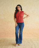 BLOCKS OF INDIA Linen Blend Cotton Sleeveless Top For Women Red