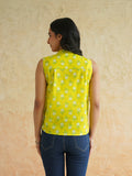 BLOCKS OF INDIA Linen Blend Cotton Sleeveless Top For Women Yellow