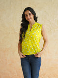 BLOCKS OF INDIA Linen Blend Cotton Sleeveless Top For Women Yellow