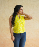 BLOCKS OF INDIA Linen Blend Cotton Sleeveless Top For Women Yellow