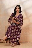 Hand Block Kaftan in Pure Cotton Fabric Maroon Cream
