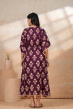 Hand Block Kaftan in Pure Cotton Fabric Maroon Cream