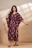 Hand Block Kaftan in Pure Cotton Fabric Maroon Cream