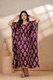Hand Block Kaftan in Pure Cotton Fabric Maroon Cream