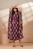 Hand Block Kaftan in Pure Cotton Fabric Maroon Cream