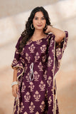 Hand Block Kaftan in Pure Cotton Fabric Maroon Cream