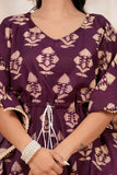 Hand Block Kaftan in Pure Cotton Fabric Maroon Cream