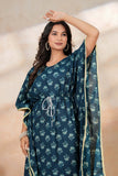 Hand Block Kaftan in Pure Cotton Fabric Pink Flower Navy Blue Flower