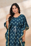 Hand Block Kaftan in Pure Cotton Fabric Pink Flower Navy Blue Flower