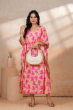 Hand Block Kaftan in Pure Cotton Fabric KAFTAN_PINK PEACH FLR