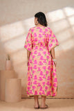 Hand Block Kaftan in Pure Cotton Fabric KAFTAN_PINK PEACH FLR