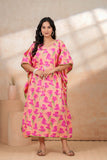 Hand Block Kaftan in Pure Cotton Fabric KAFTAN_PINK PEACH FLR