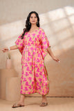 Hand Block Kaftan in Pure Cotton Fabric KAFTAN_PINK PEACH FLR
