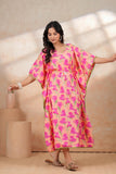 Hand Block Kaftan in Pure Cotton Fabric KAFTAN_PINK PEACH FLR