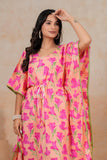Hand Block Kaftan in Pure Cotton Fabric KAFTAN_PINK PEACH FLR