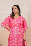 Hand Block Kaftan in Pure Cotton Fabric KAFTAN_PINK SQUARE