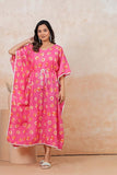 Hand Block Kaftan in Pure Cotton Fabric KAFTAN_PINK SQUARE
