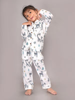 BLOCKS OF INDIA Cotton Hand Block Animal Print Nightwear For Kids Unisex