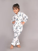 BLOCKS OF INDIA Cotton Hand Block Animal Print Nightwear For Kids Unisex