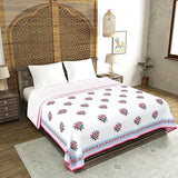 Cotton Dohar / Blanket King Bed Size Hand Block Printed (PINK GREEN BUNCH)