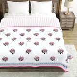 Cotton Dohar / Blanket King Bed Size Hand Block Printed (PINK GREEN BUNCH)