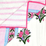 Cotton Dohar / Blanket King Bed Size Hand Block Printed (PINK GREEN BUNCH)