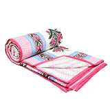 Cotton Dohar / Blanket King Bed Size Hand Block Printed (PINK GREEN BUNCH)
