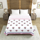 Cotton Dohar / Blanket King Bed Size Hand Block Printed (PINK GREEN BUNCH)