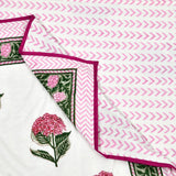 Cotton Dohar / Blanket King Bed Size Hand Block Printed (PINK GREEN ROSE)