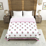Cotton Dohar / Blanket King Bed Size Hand Block Printed (PINK GREEN ROSE)