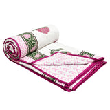 Cotton Dohar / Blanket King Bed Size Hand Block Printed (PINK GREEN ROSE)